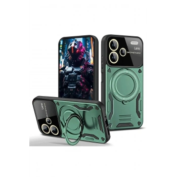 Xiaomi Redmi Note 13 Pro Plus Joy Lens Standlı Kapak - Koyu Yeşil