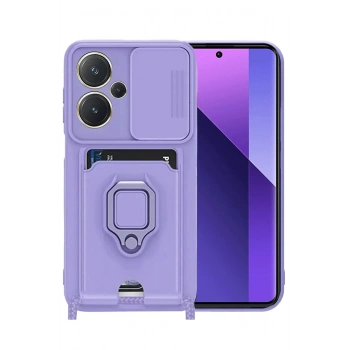 Xiaomi Redmi Note 13 Pro Plus Kılıf Zuma Kartvizitli Yüzüklü Silikon - Lila