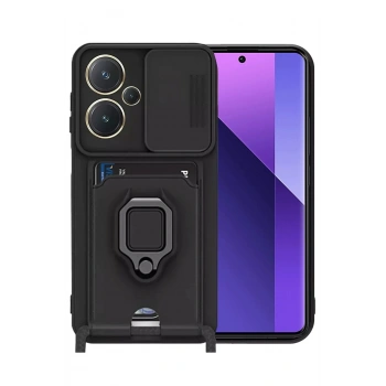 Xiaomi Redmi Note 13 Pro Plus Kılıf Zuma Kartvizitli Yüzüklü Silikon - Siyah