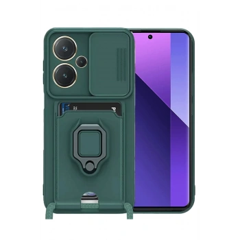 Xiaomi Redmi Note 13 Pro Plus Kılıf Zuma Kartvizitli Yüzüklü Silikon - Yeşil