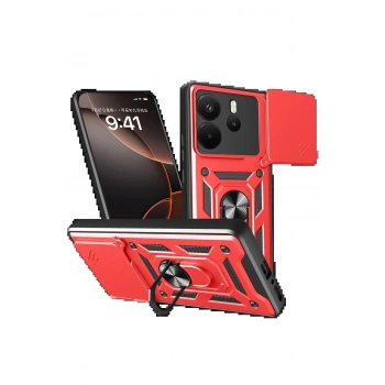 Xiaomi Redmi Note 14 4G Pars Lens Yüzüklü Silikon - Kırmızı