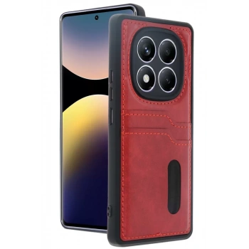 Xiaomi Redmi Note 14 Pro 4G Kılıf Sara Kartvizitli Deri Kılıf - Kırmızı