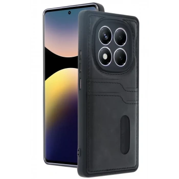 Xiaomi Redmi Note 14 Pro 4G Kılıf Sara Kartvizitli Deri Kılıf - Siyah