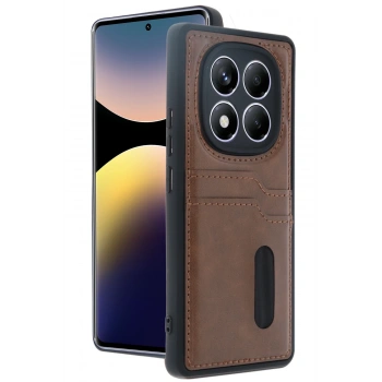 Xiaomi Redmi Note 14 Pro 4G Kılıf Sara Kartvizitli Deri Kılıf - Taba