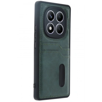 Xiaomi Redmi Note 14 Pro 5G Kılıf Sara Kartvizitli Deri Kılıf - Koyu Yeşil