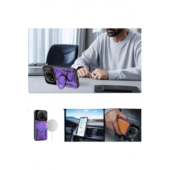 Xiaomi Redmi Note 14 Pro Plus Kılıf Joy Lens Standlı Kapak - Mor