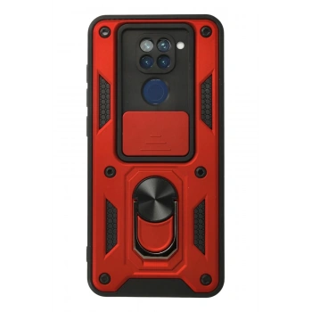 Xiaomi Redmi Note 9 Kılıf Pars Lens Yüzüklü Silikon - Kırmızı