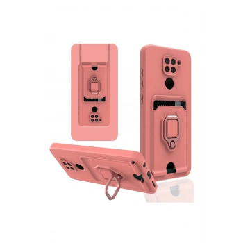 Xiaomi Redmi Note 9 Kılıf Zuma Kartvizitli Yüzüklü Silikon - Pembe