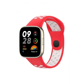 Xiaomi Redmi Watch 3 Spor Delikli Kordon - Kırmızı-Beyaz