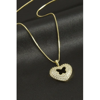 Xuping Kalp Kelebek Zirkon Taşlı Lüks Çelik Kolye