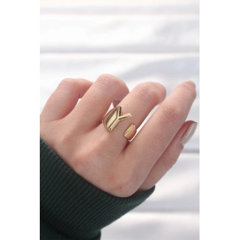 Y Harfli Altın Renk Ayarlanabilir Yüzük - TJ-BYK3151