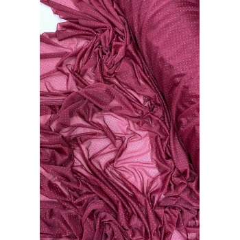 Yağmur Damlası Simli Abiye Elbise Şallık Tül Kumaş Bordo 23