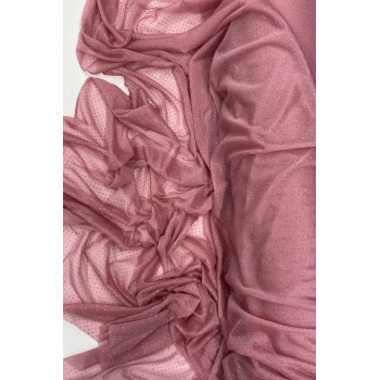 Yağmur Damlası Simli Abiye Elbise Şallık Tül Kumaş Gül Kurusu 32-H