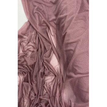 Yağmur Damlası Simli Abiye Elbise Şallık Tül Kumaş Koyu Gül Kurusu 36