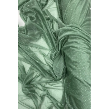 Yağmur Damlası Simli Abiye Elbise Şallık Tül Kumaş Mint Yeşil 75