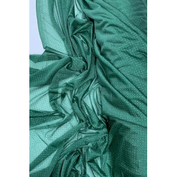 Yağmur Damlası Simli Abiye Elbise Şallık Tül Kumaş Zümrüt Yeşili 41-K