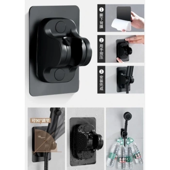 Yapışkanlı Duş Başlığı Tutucu Ayarlı Siyah (4887)