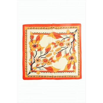 Yaprak Çiçek Desenli Zr Şifon Fular 50*50 cm