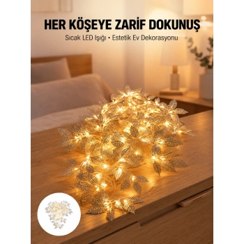 Yaprak Şekilli Gümüş Led Işık Pilli Dekoratif Aydınlatma