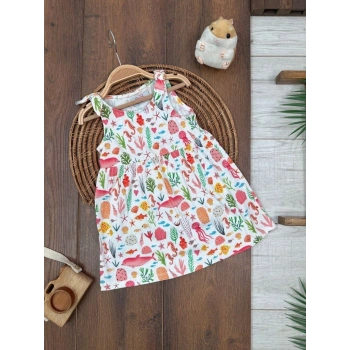 Yazlık Pamuklu Deniz Temalı Kolsuz Kız Çocuk Elbise