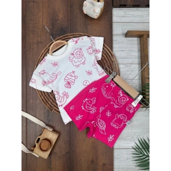 Yazlık Pamuklu Kısa Kollu Kiz Bebek 2li Takım