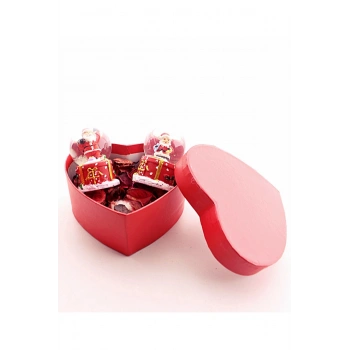 Yeni Yıl  Kalp Kutu İçinde 2 Adet Led Işıklı Mini Boy Noel Baba Kar Küresi 6,5 cm