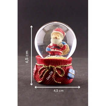 Yeni Yıl Hediye Torbalı Noel Baba Temalı Mini Boy Kar Küresi 6,5 cm