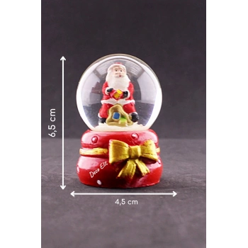 Yeni Yıl ı Noel Baba Temalı Kurdele Detaylı Mini Boy Işıklı Kar Küresi 6,5 cm A