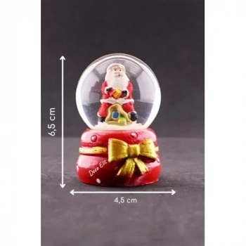 Yeni Yıl ı Noel Baba Temalı Kurdele Detaylı Mini Boy Işıklı Kar Küresi 6,5 cm A