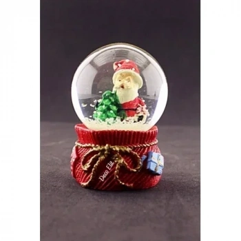 Yeni Yıl Noel Baba ve Çam Ağacı Temalı Mini Boy Kar Küresi 6,5 cm