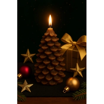 Yeni Yıl  Noel Kozalak Temalı Mum - Yılbaşı Sofra Süsü Dekorasyon El Yapımı Kozalak Mum 10 cm