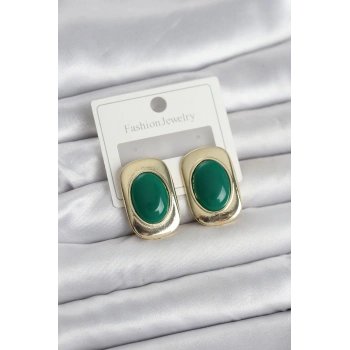 Yeşil Renk Kare Model Vintage Kadın Küpe - TJ-BKP11659