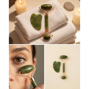 Yeşim Taşı Yüz Bakım Seti Çift Başlıklı Roller Ve Gua Sha