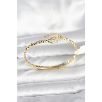 Yılan Model Pirinç Gold Renk Kadın Kelepçe Bileklik - TJ-BB8091