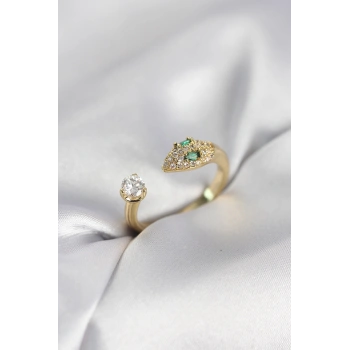 Yılan Model Zirkon Taşlı Gold Renk Kadın Yüzük - TJ-BYK4080