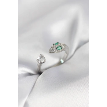 Yılan Model Zirkon Taşlı Gümüş Renk Kadın Yüzük - TJ-BYK4079