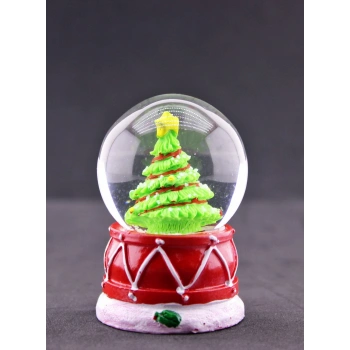 Yılbaşı Süslü Çam Ağacı Temalı Mini Boy Işıklı Kar Küresi 6.5 cm A