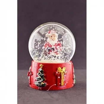 Yılbaşı Süsü Noel Baba Merry Christmas Tasarımlı 9 cm Orta Boy Işıklı Kar Küresi 1B