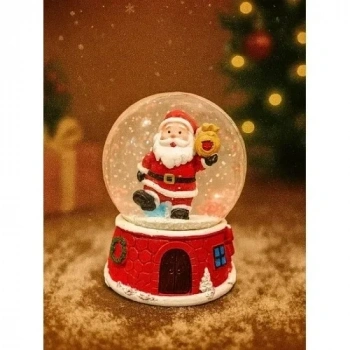 Yılbaşı Temalı 9 cm Orta Boy Kar Küresi -  Yeni Yıl led Işıklı Noel Baba Süsü 47