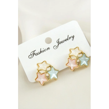 Yıldız Damla Sedef Taşlı Metal Küpe