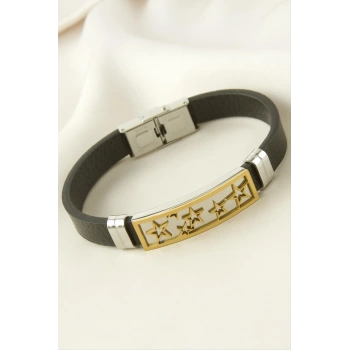 Yıldız Deri Çelik Bileklik