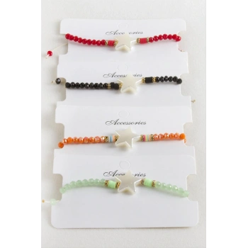 Yıldız İnci Kristal Makrome İp Bileklik