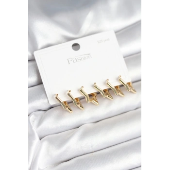 Yıldız Model Gold Renk 925 Ayar Gümüş Çivili Kadın Küpe Seti - TJ-BKP11278