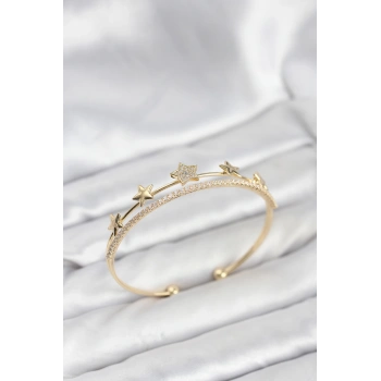 Yıldız Model Gold Renk Pirinç Kadın Bileklik - TJ-BB8247