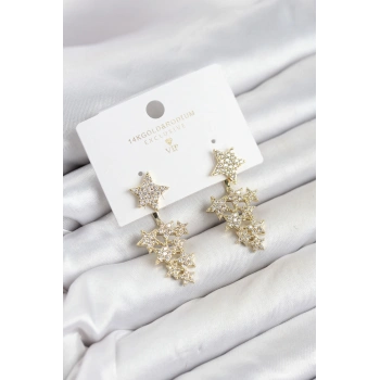 Yıldız Model Gold Renk Zirkon Taşlı Küpe TJ-BKP11891