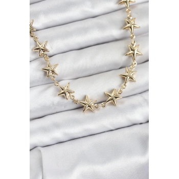 Yıldız Model Pirinç Gold Renk Kadın Kolye - TJ-BKO10823
