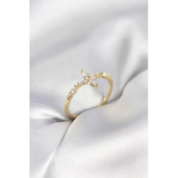 Yıldız Model Zirkon Taşlı Gold Renk Kadın Yüzük - TJ-BYK3973