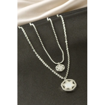 Yıldız Sedef Çelik İkili Kolye