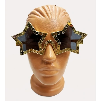 Yıldız Şekilli Parlak Metalize Parti Gözlüğü Altın Renk 16X7 cm (4887)