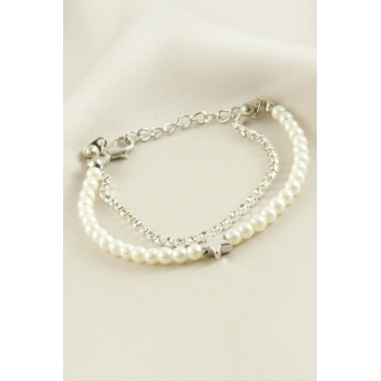 Yıldız Şerit Taşlı İnci Bileklik